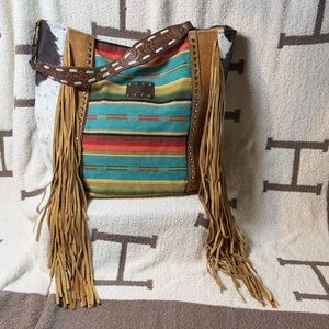 Keep It Gypsy Boho Fringe Tote with Multicolor Stripes